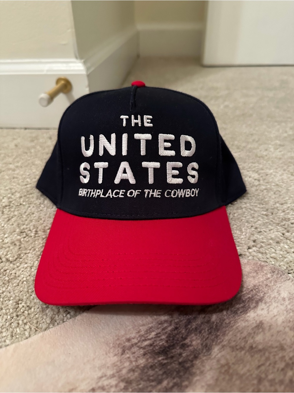 Navy blue  and Red 'The United States' Birthplace of the Cowboy trucker hat